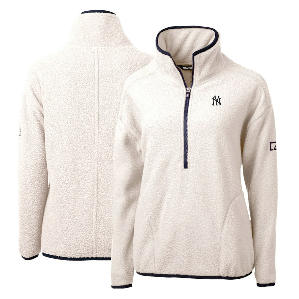 New York Yankees Cutter & Buck Women's Cascade Eco Sherpa Fleece Quarter-Zip Pullover Jacket - White/Navy Jackets