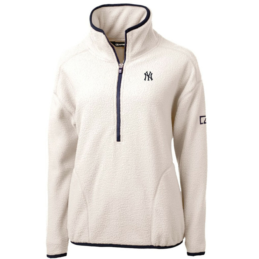 New York Yankees Cutter & Buck Women's Cascade Eco Sherpa Fleece Quarter-Zip Pullover Jacket - White/Navy Jackets