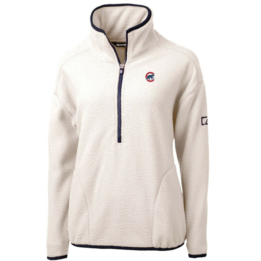 Chicago Cubs Cutter & Buck Women's Cascade Eco Sherpa Fleece Quarter-Zip Pullover Jacket - White/Navy Jackets