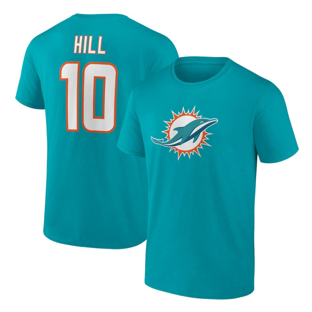Tyreek Hill Miami Dolphins Player Icon Name & Number T-Shirt Aqua