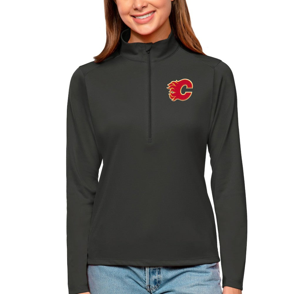 NHL Calgary Flames Antigua Women's Tribute Quarter-Zip Pullover Top - Charcoal