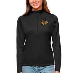 NHL Chicago Blackhawks Antigua Women's Tribute Quarter-Zip Pullover Top - Black