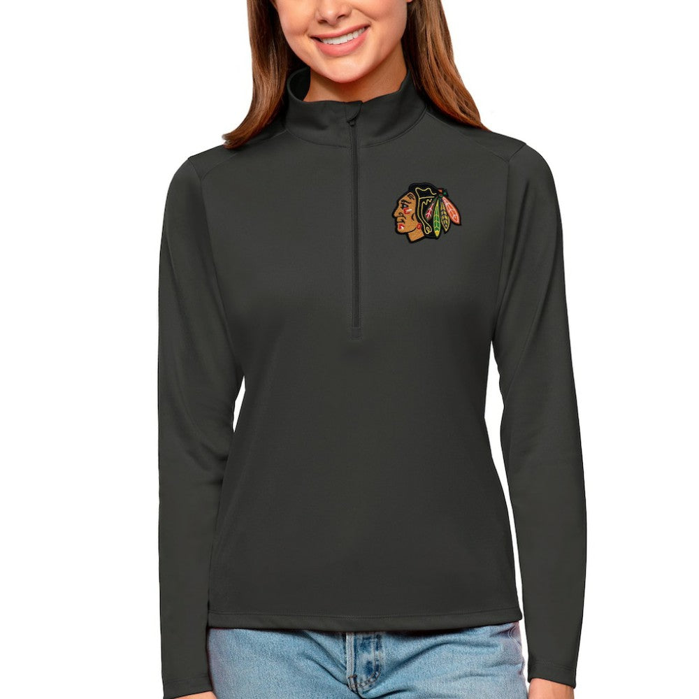 NHL Chicago Blackhawks Antigua Women's Tribute Quarter-Zip Pullover Top - Charcoal