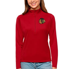 NHL Chicago Blackhawks Antigua Women's Tribute Quarter-Zip Pullover Top - Red