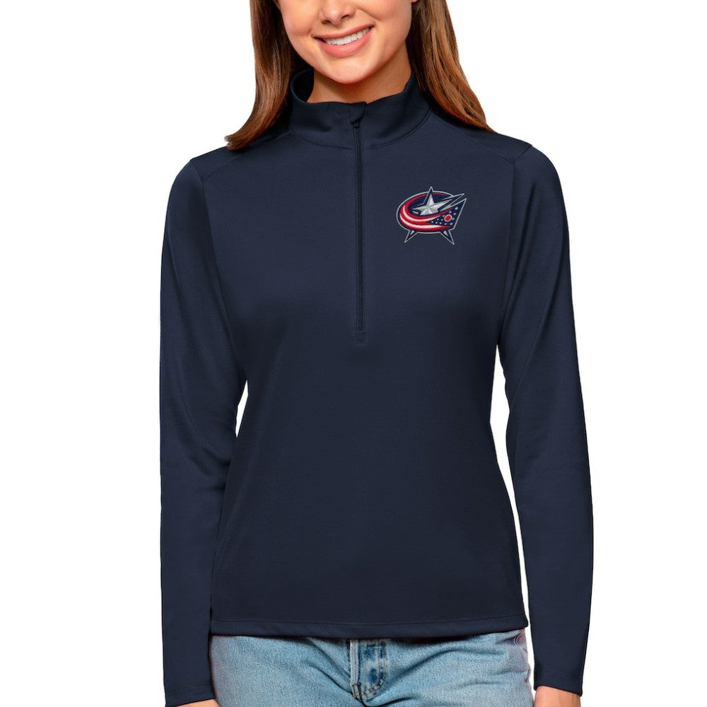 NHL Columbus Blue Jackets Antigua Women's Tribute Quarter-Zip Pullover Top - Navy