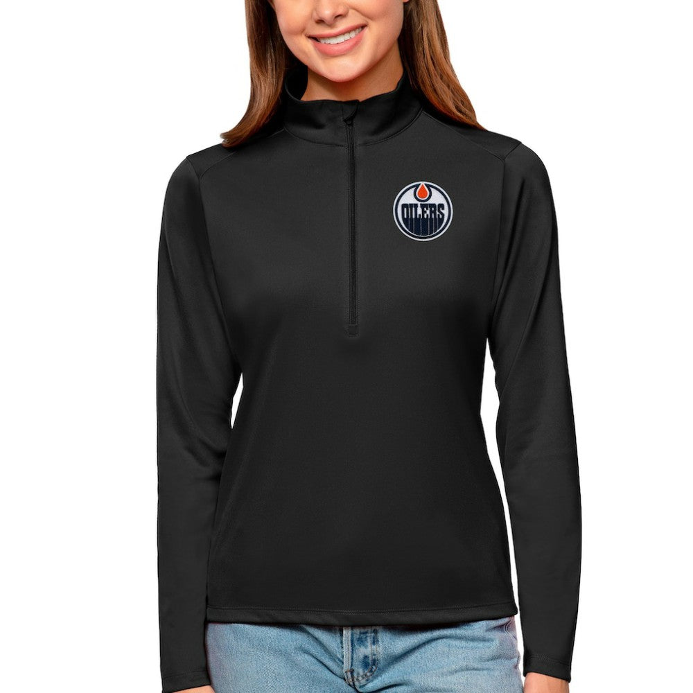 NHL Edmonton Oilers Antigua Women's Tribute Quarter-Zip Pullover Top - Black