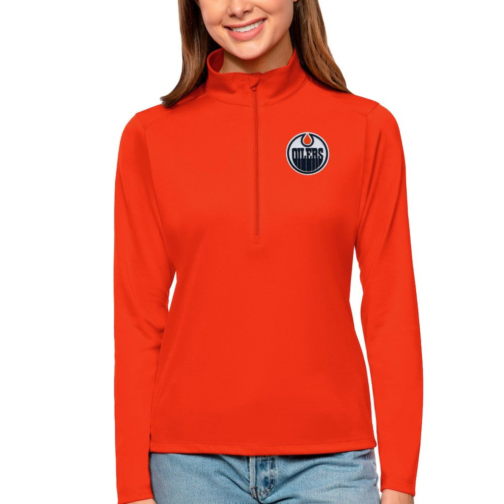 NHL Edmonton Oilers Antigua Women's Tribute Quarter-Zip Pullover Top - Orange