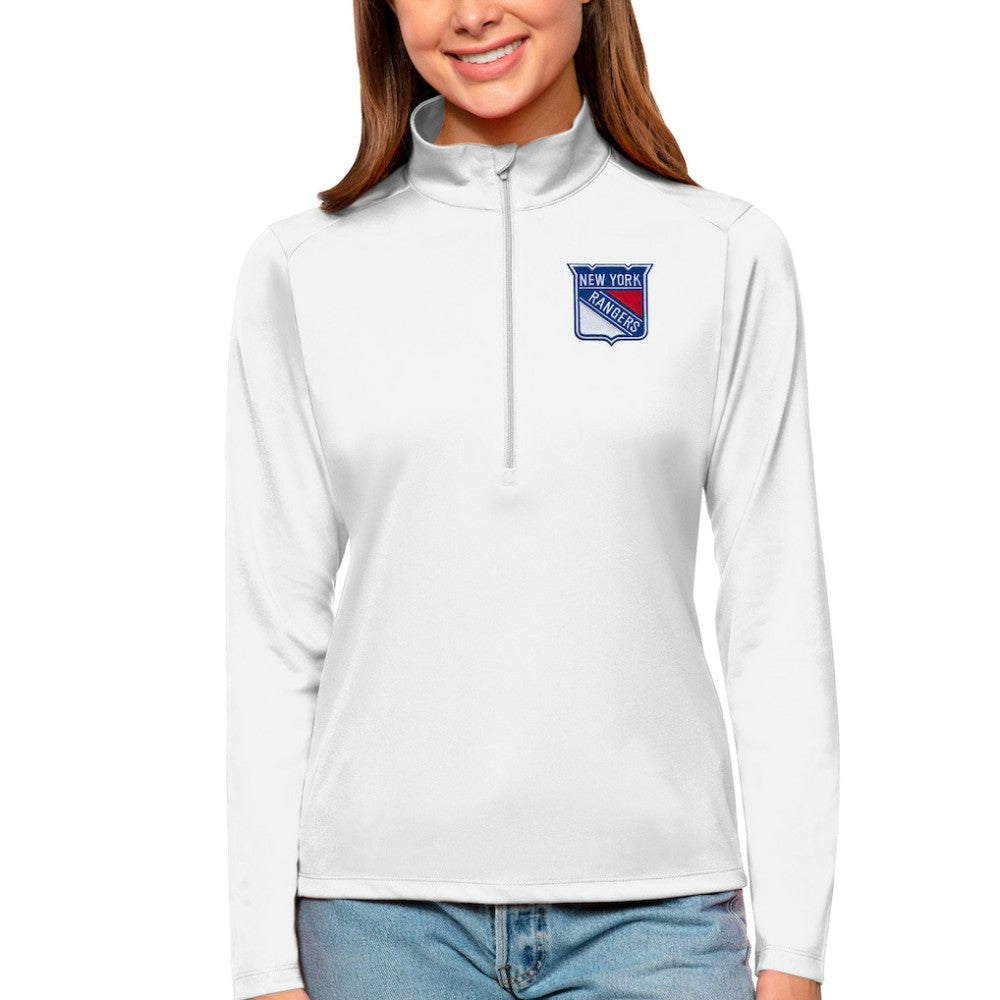 NHL New York Rangers Antigua Women's Tribute Quarter-Zip Pullover Top - White