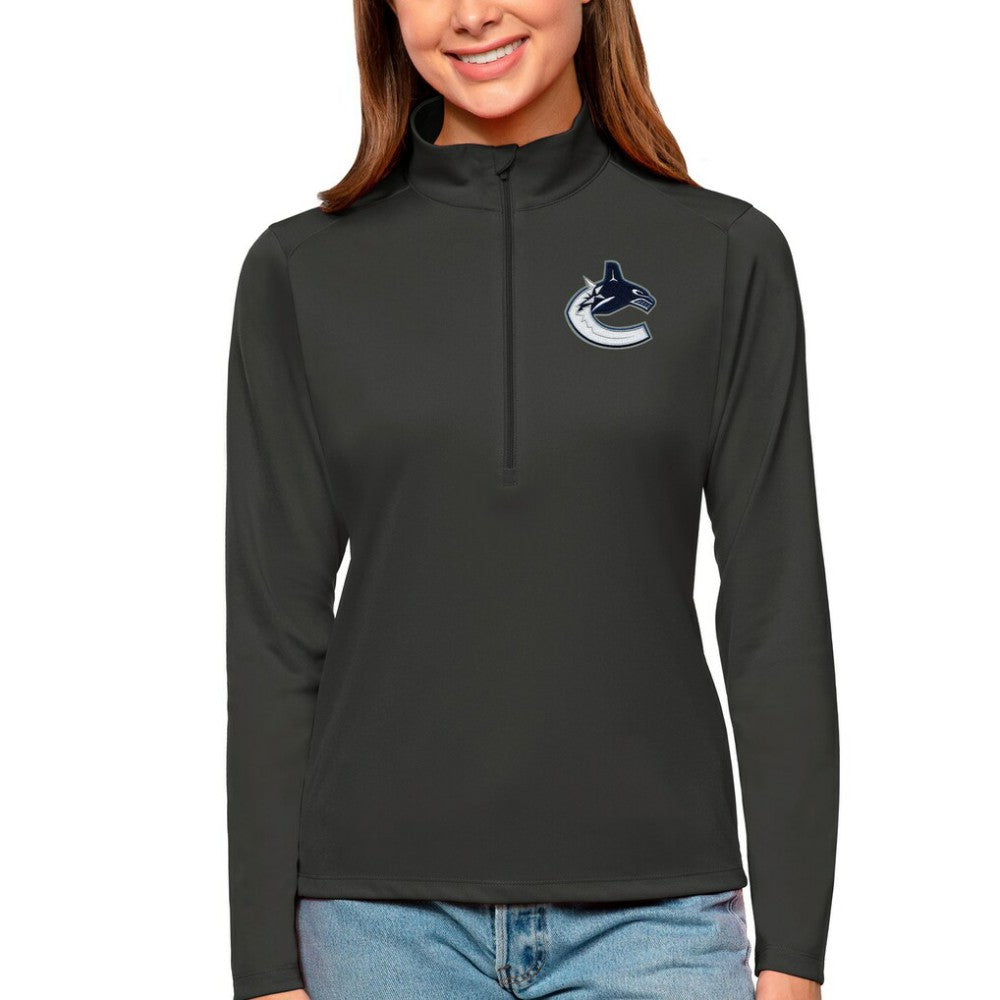 NHL Vancouver Canucks Antigua Women's Tribute Quarter-Zip Pullover Top - Charcoal