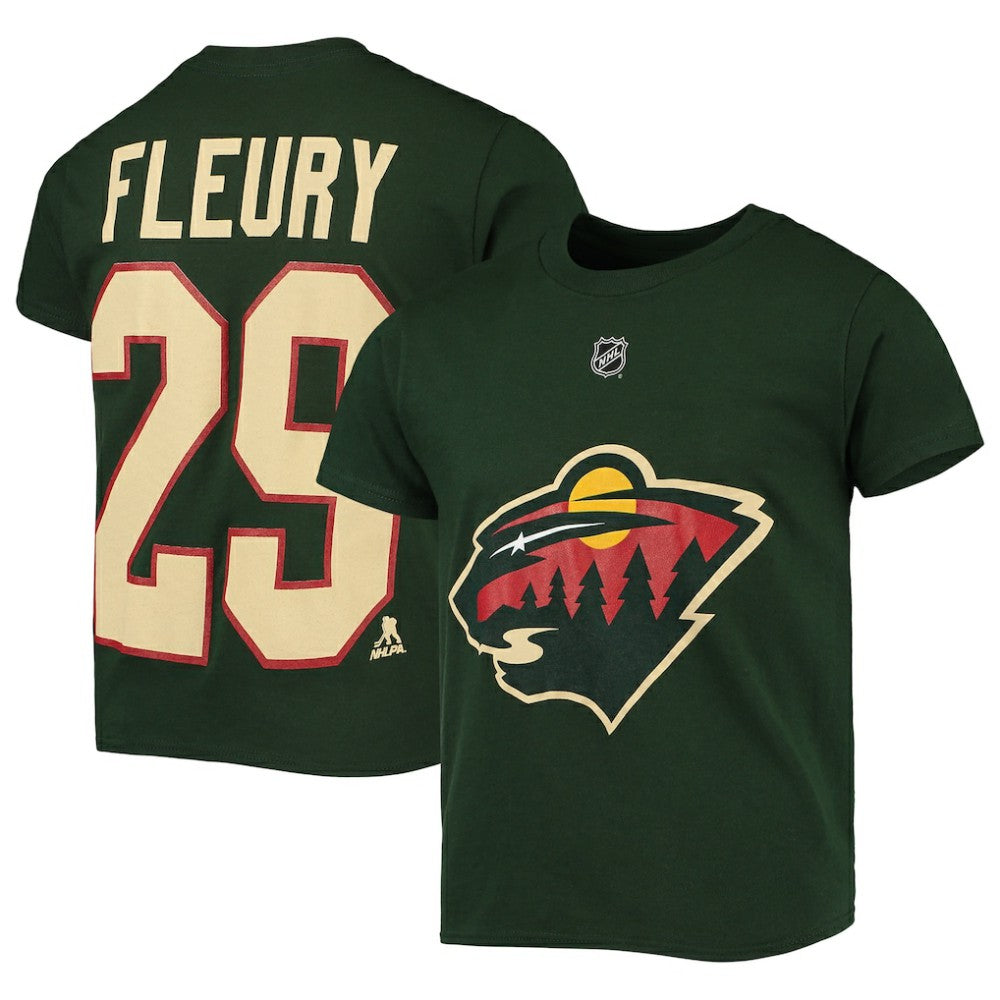 NHL Marc-Andre Fleury Minnesota Wild Youth Player Name & Number T-Shirt - Green