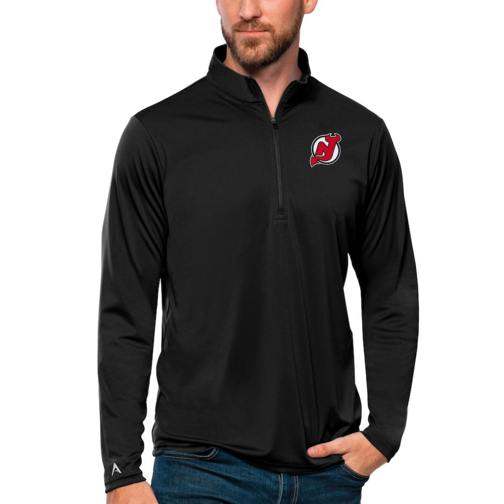 NHL New Jersey Devils Antigua Tribute Quarter-Zip Pullover Top - Black