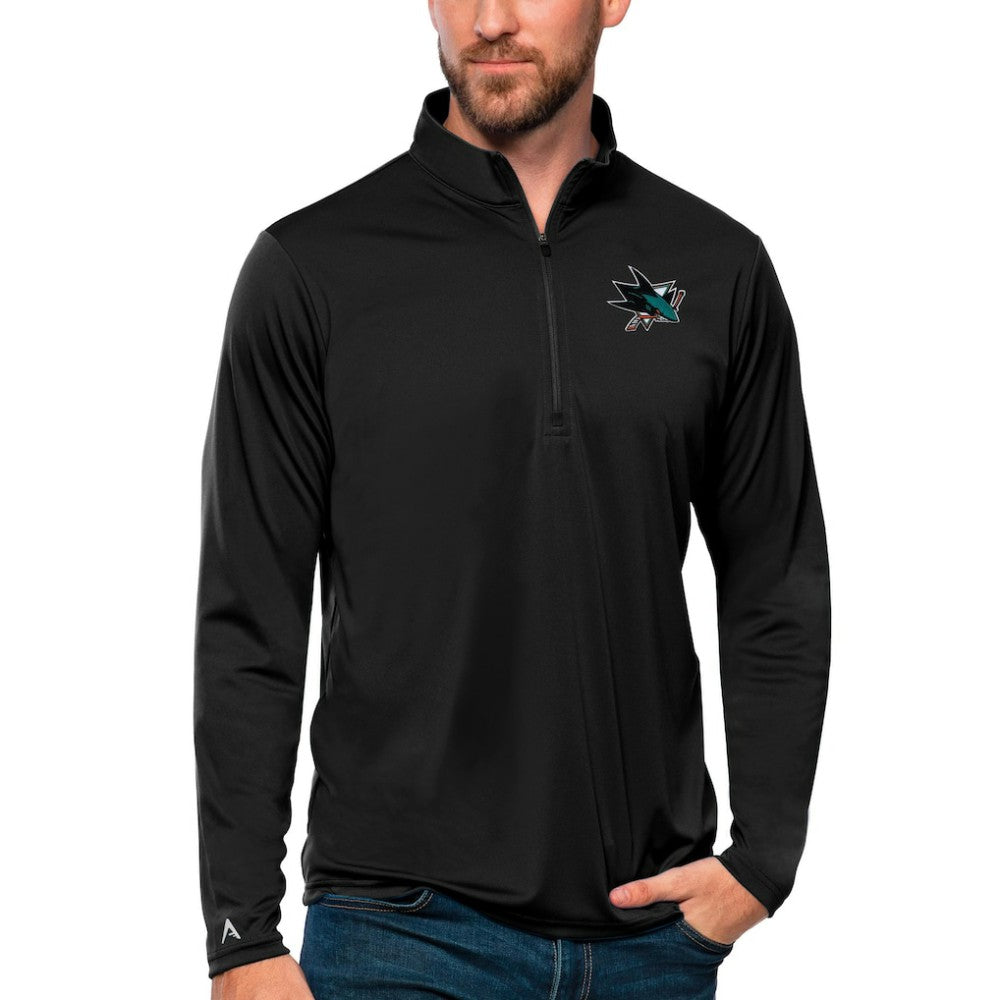 NHL San Jose Sharks Antigua Tribute Quarter-Zip Pullover Top - Black