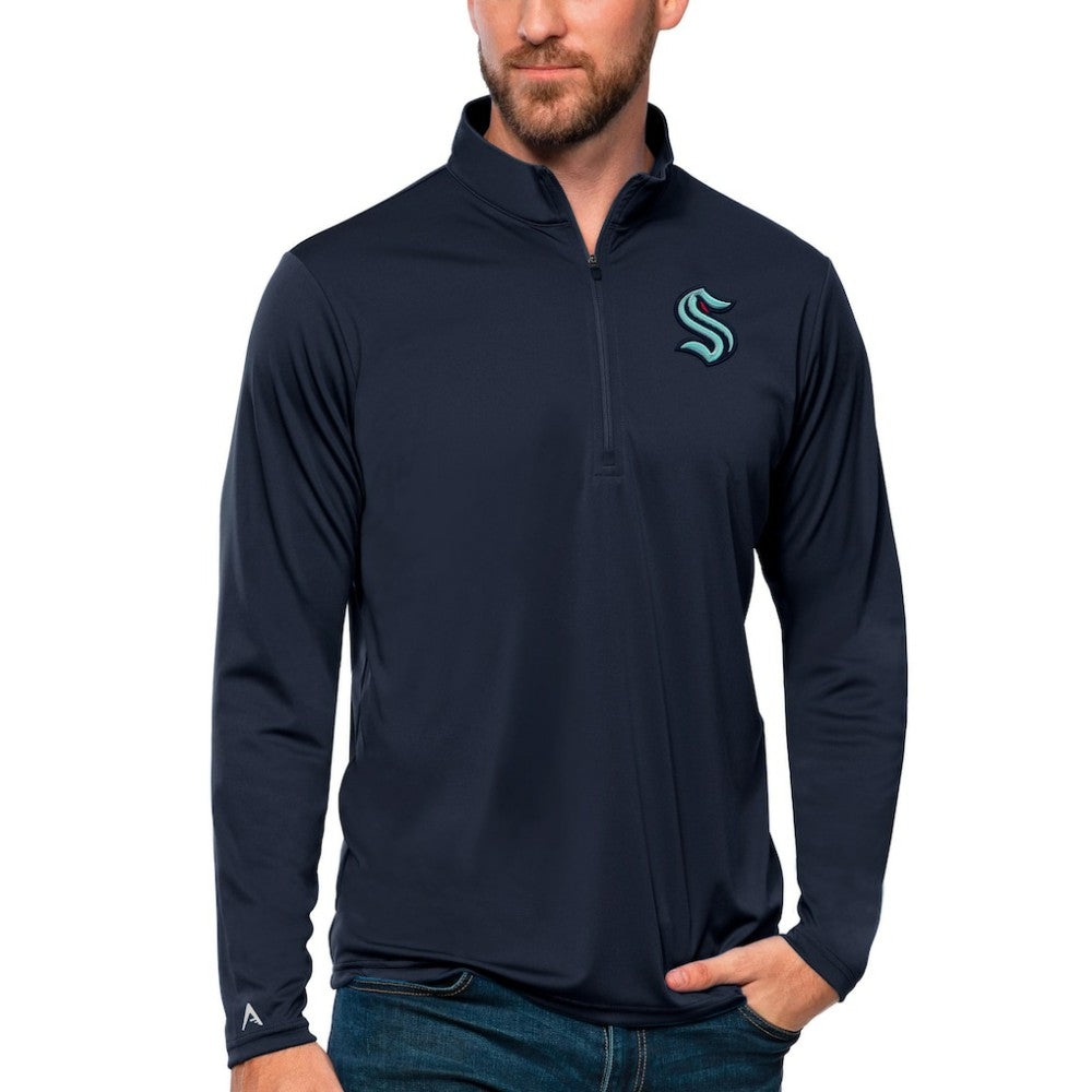 NHL Seattle Kraken Antigua Tribute Quarter-Zip Pullover Top - Deep Sea Blue