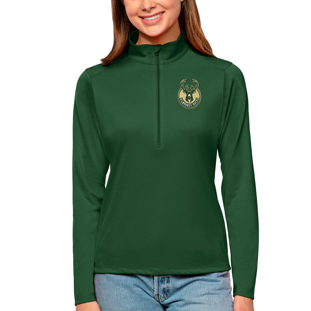 Milwaukee Bucks Antigua Women's Tribute Half-Zip Top Hunter Green