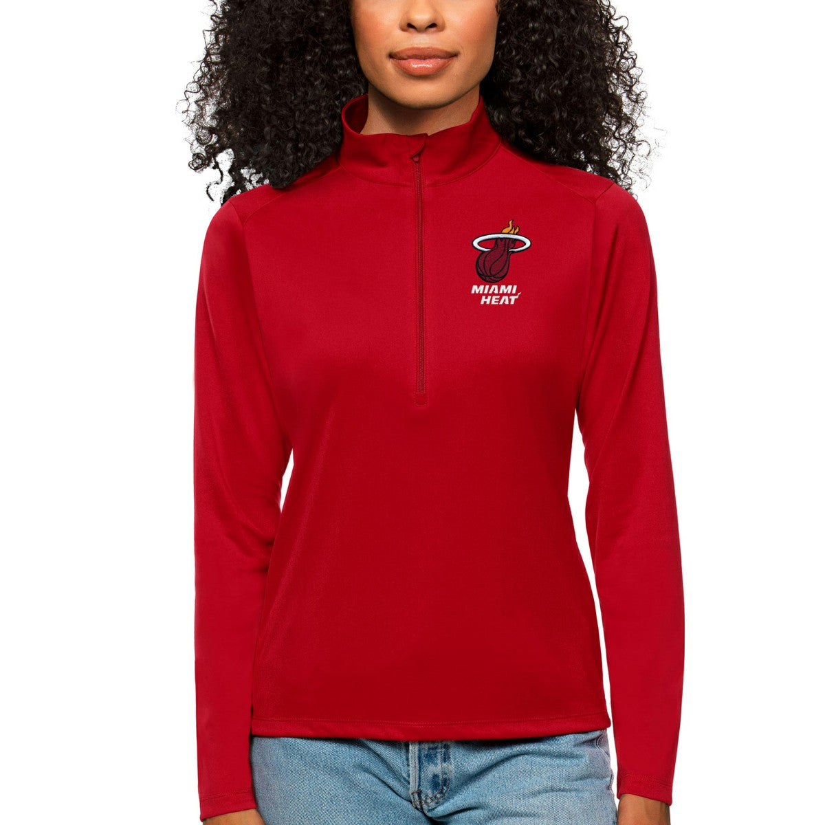 Miami Heat Antigua Women's Tribute Half-Zip Top Cardinal