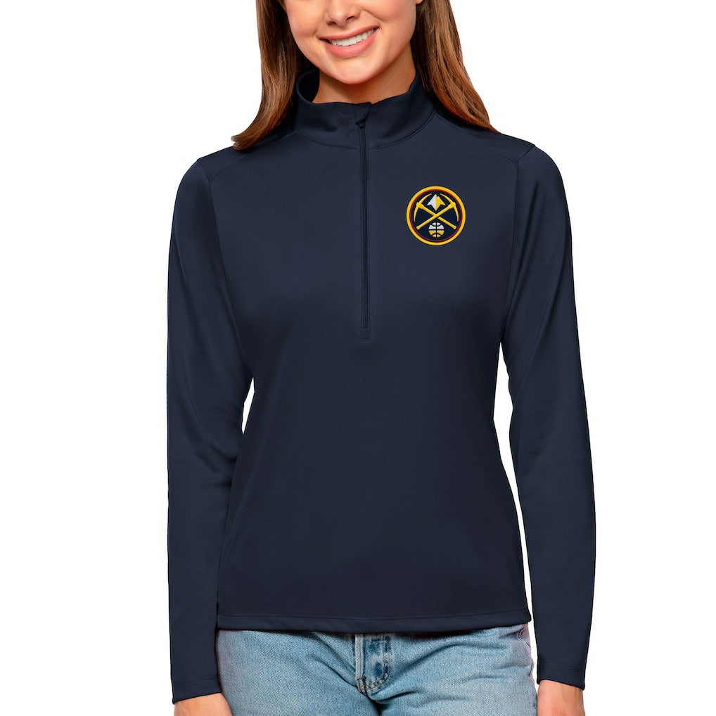 Denver Nuggets Antigua Women's Tribute Half-Zip Top Navy