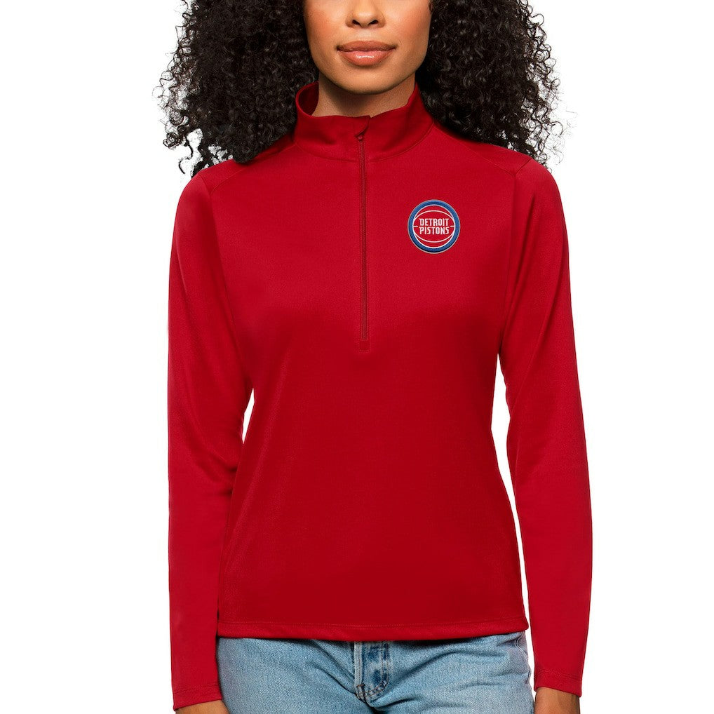 Detroit Pistons Antigua Women's Tribute Half-Zip Top Red