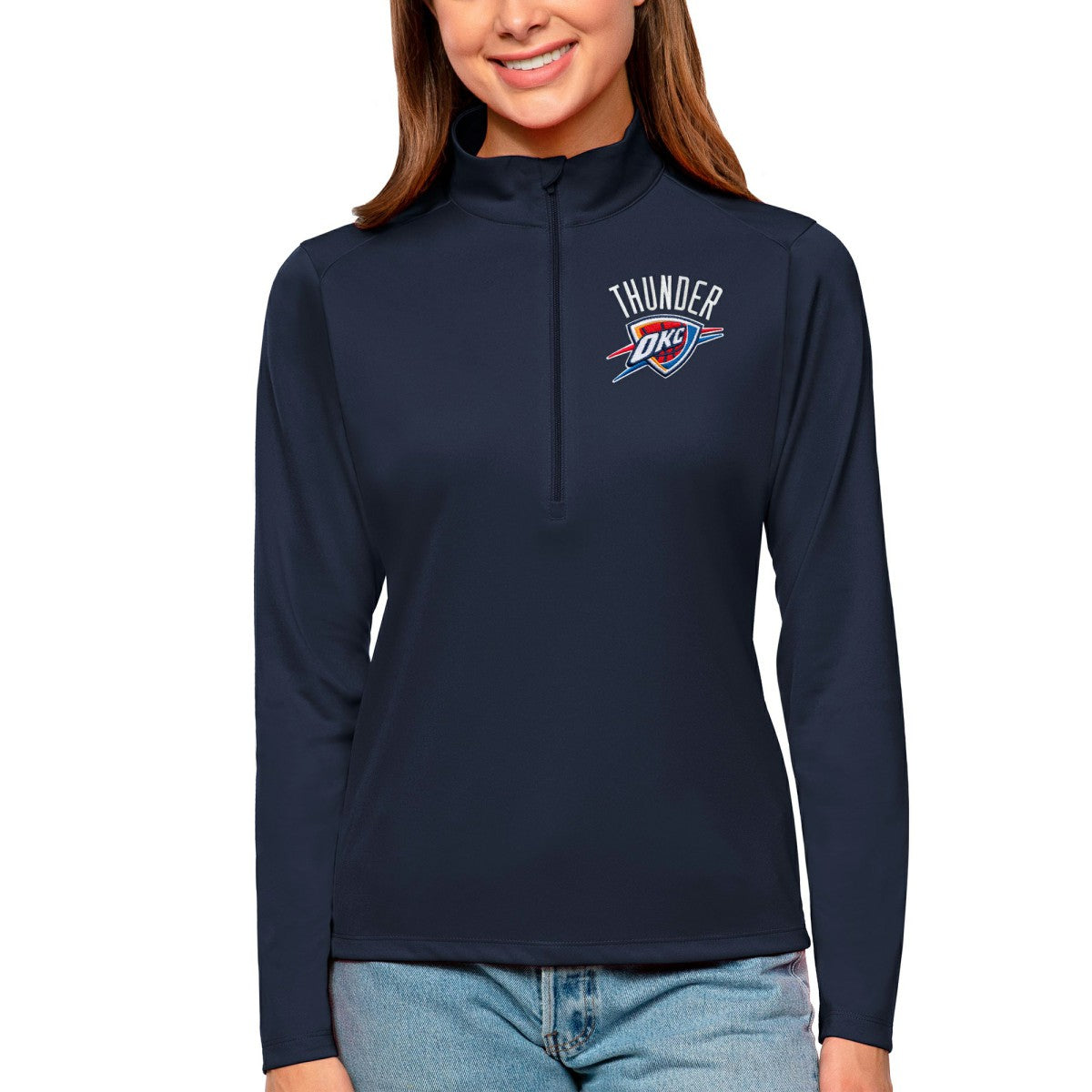 Oklahoma City Thunder Antigua Women's Tribute Half-Zip Top Navy