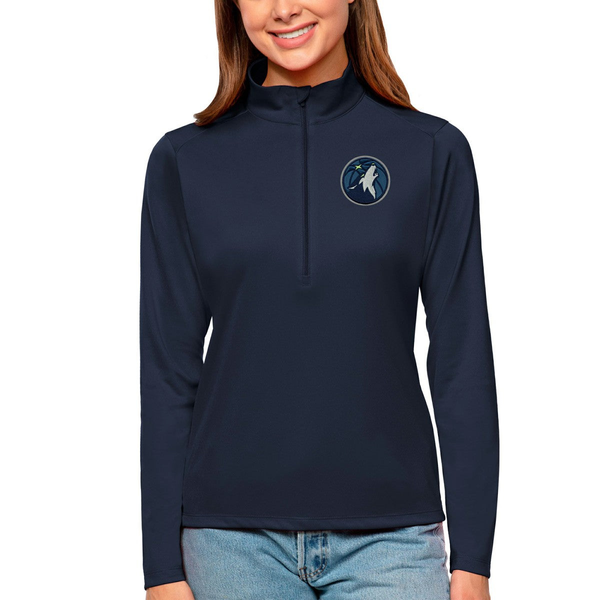 Minnesota Timberwolves Antigua Women's Tribute Half-Zip Top Navy