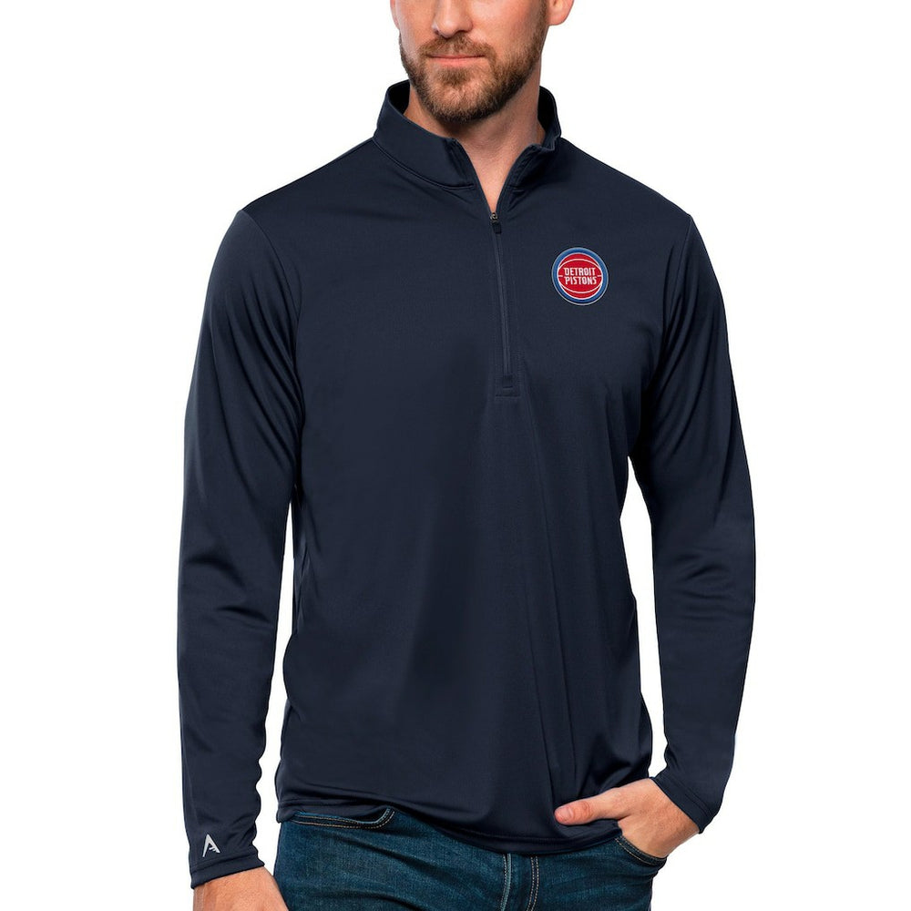 Detroit Pistons Antigua Tribute Quarter-Zip Pullover Top Navy