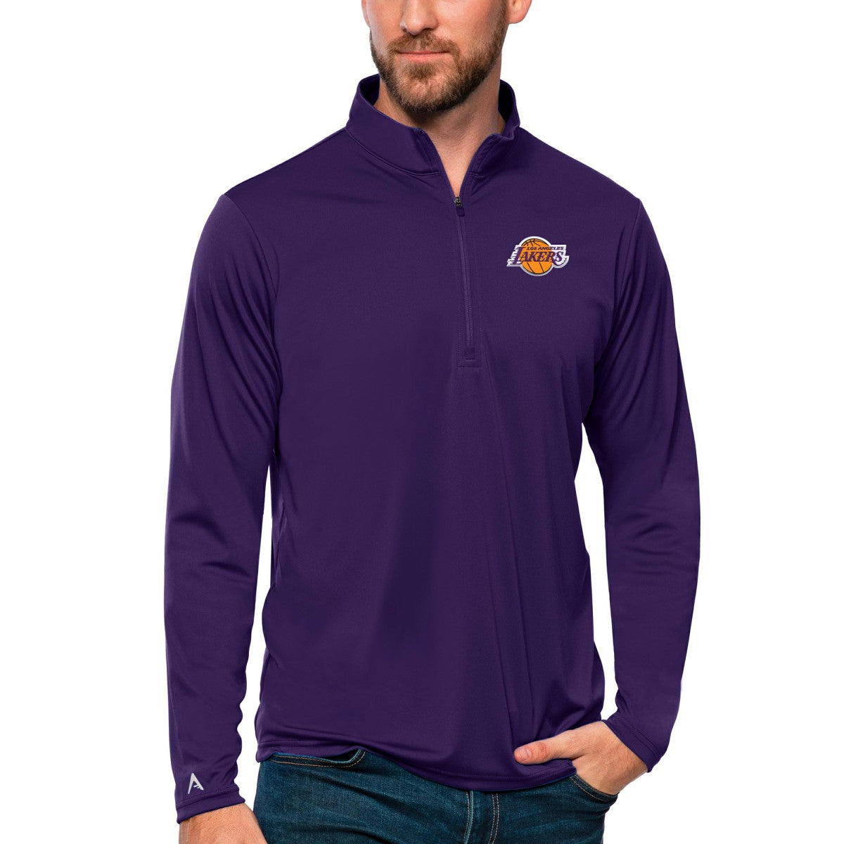 Los Angeles Lakers Antigua Tribute Quarter-Zip Pullover Top Purple
