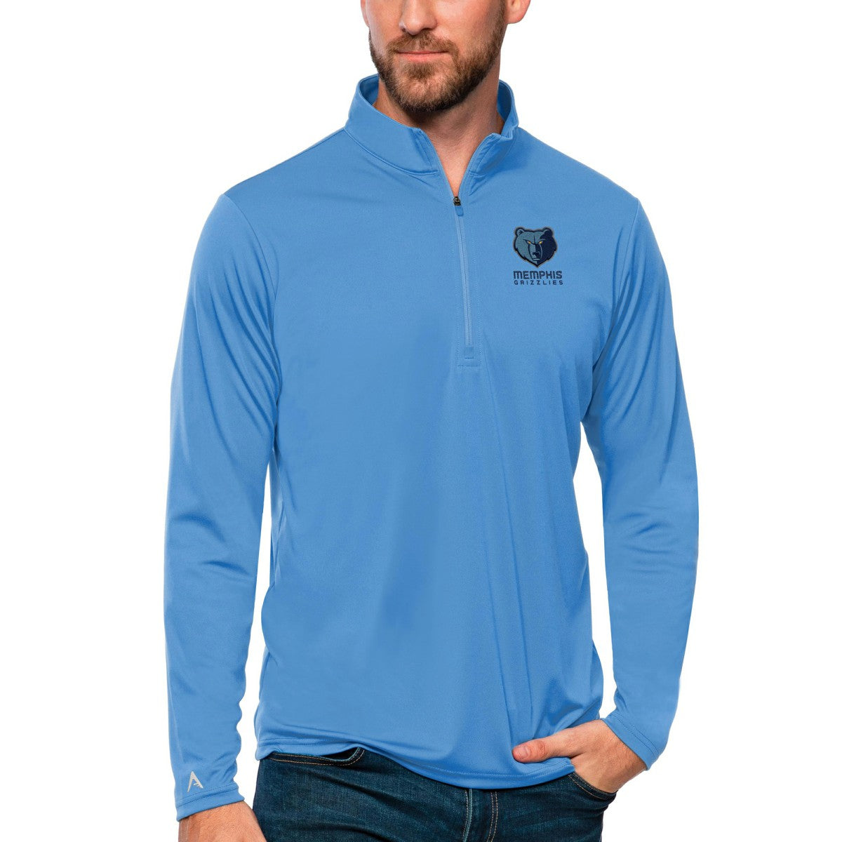 Memphis Grizzlies Antigua Tribute Quarter-Zip Pullover Top Blue