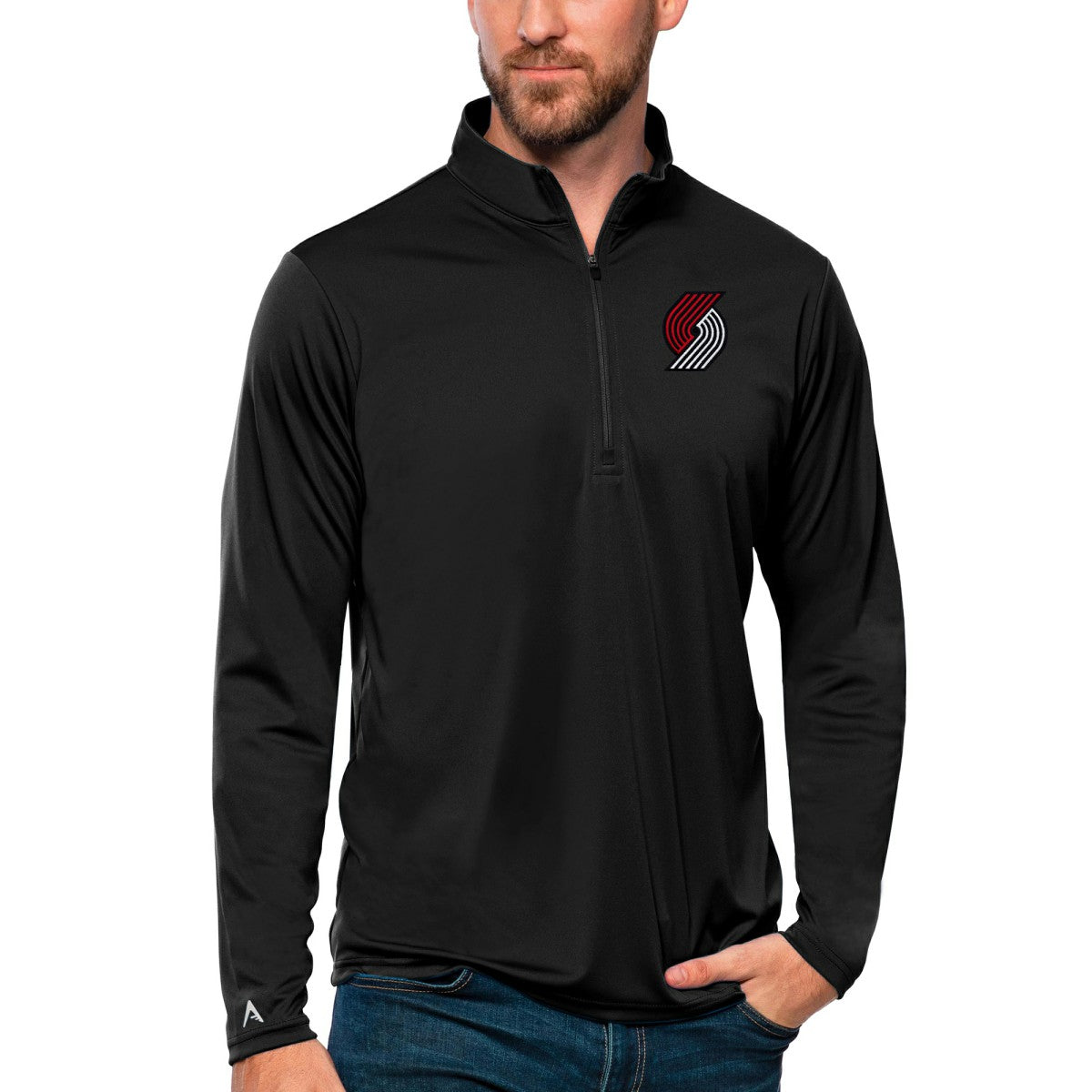 Portland Trail Blazers Antigua Tribute Quarter-Zip Pullover Top Black