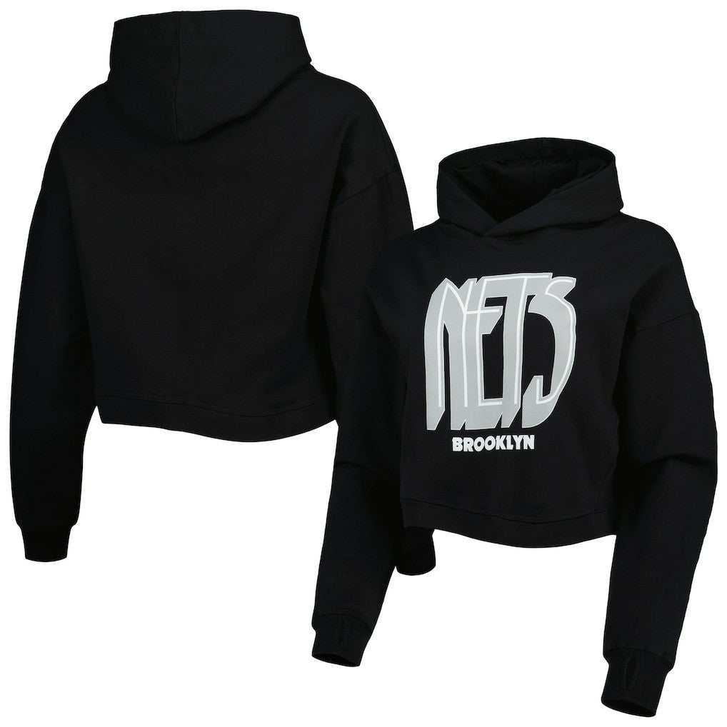 Brooklyn Nets Lusso Women's Layla World Tour Cropped Pullover Hoodie Black