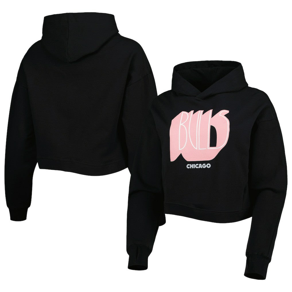 Chicago Bulls Lusso Women's Layla World Tour Cropped Pullover Hoodie Black