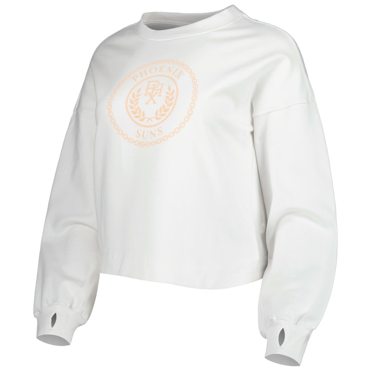 Phoenix Suns Lusso Women's Lola Ball and Chain Pullover Sweatshirt White