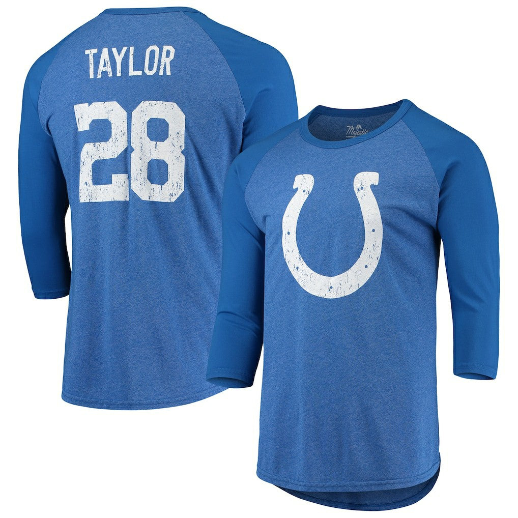 Jonathan Taylor Indianapolis Colts Majestic Threads Name & Number Team Colorway Tri-Blend 3/4 Raglan Sleeve Player T-Shirt Royal