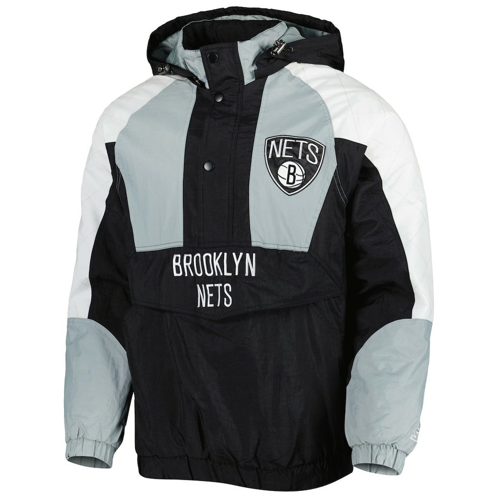 Brooklyn Nets Starter Body Check Raglan Hoodie Half-Zip Jacket Black