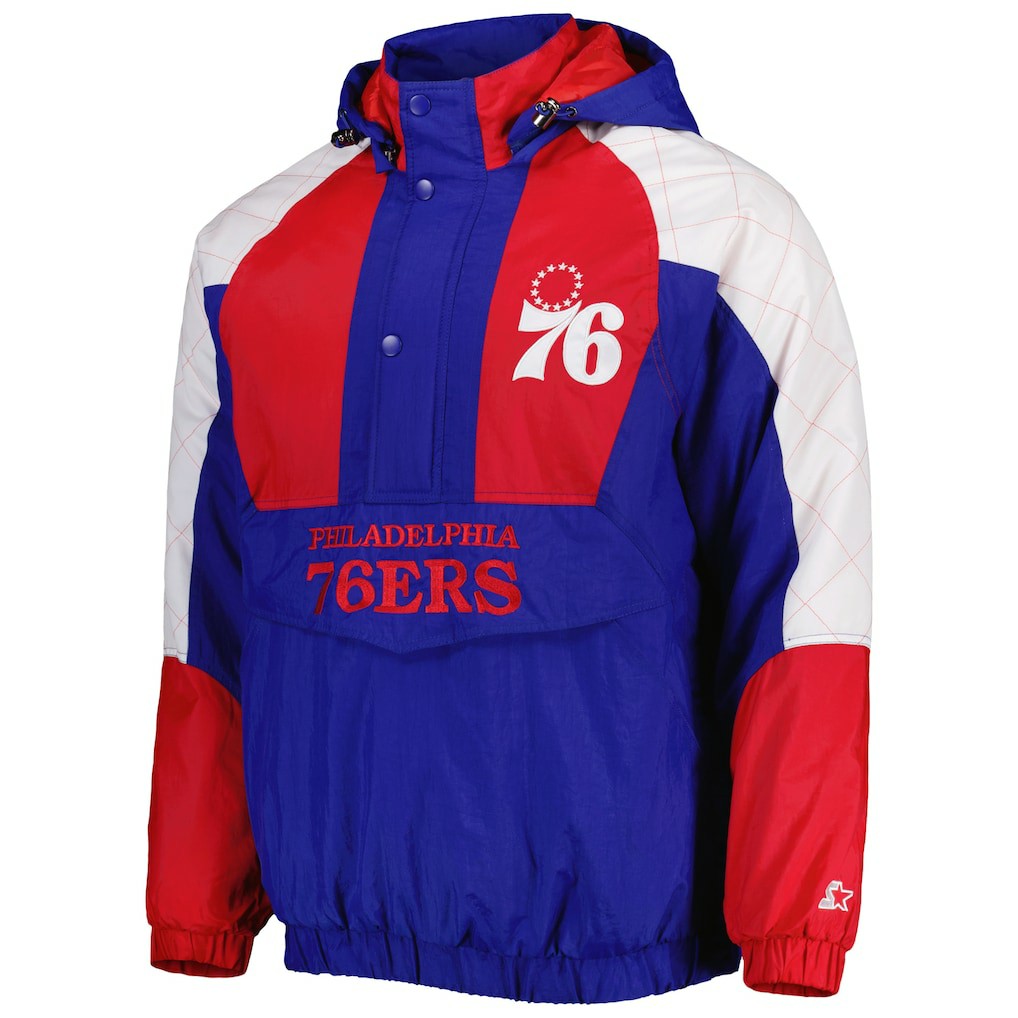Philadelphia 76ers Starter Body Check Raglan Hoodie Half-Zip Jacket Royal