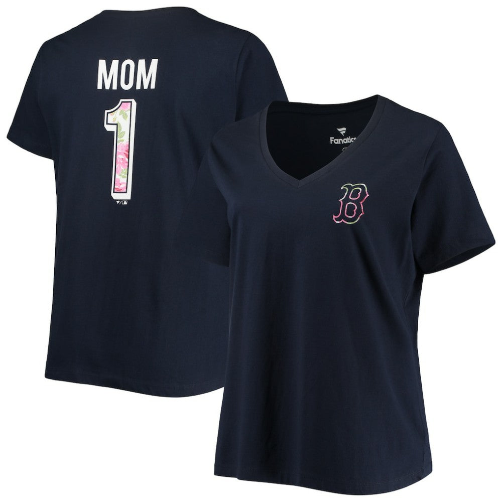 Boston Red Sox Women's Plus Size #1 Mom 2-Hit V-Neck T-Shirt - Navy T-shirts