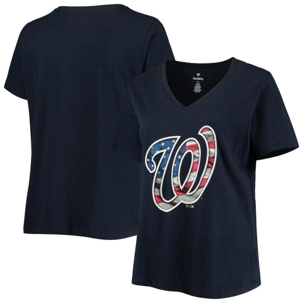 Washington Nationals Women's Plus Size Banner V-Neck T-Shirt - Navy T-shirts
