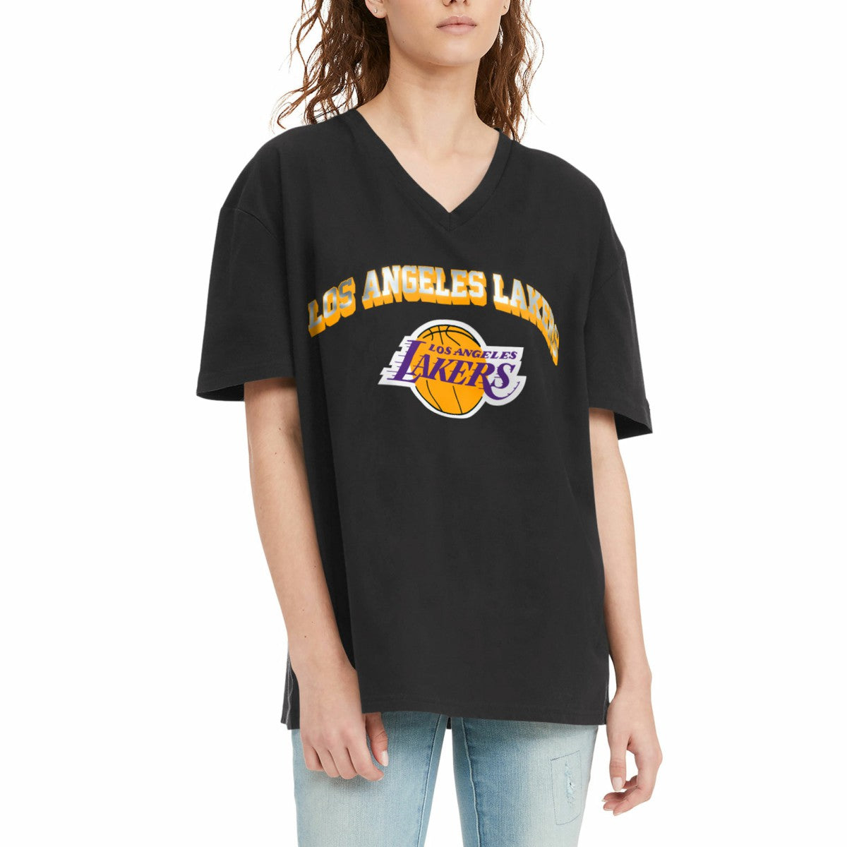 Los Angeles Lakers Tommy Jeans Women's Ashley V-Neck T-Shirt Black