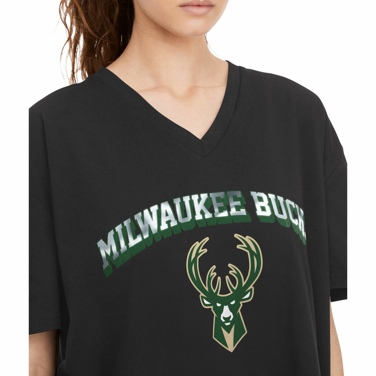 Milwaukee Bucks Tommy Jeans Women's Ashley V-Neck T-Shirt Black