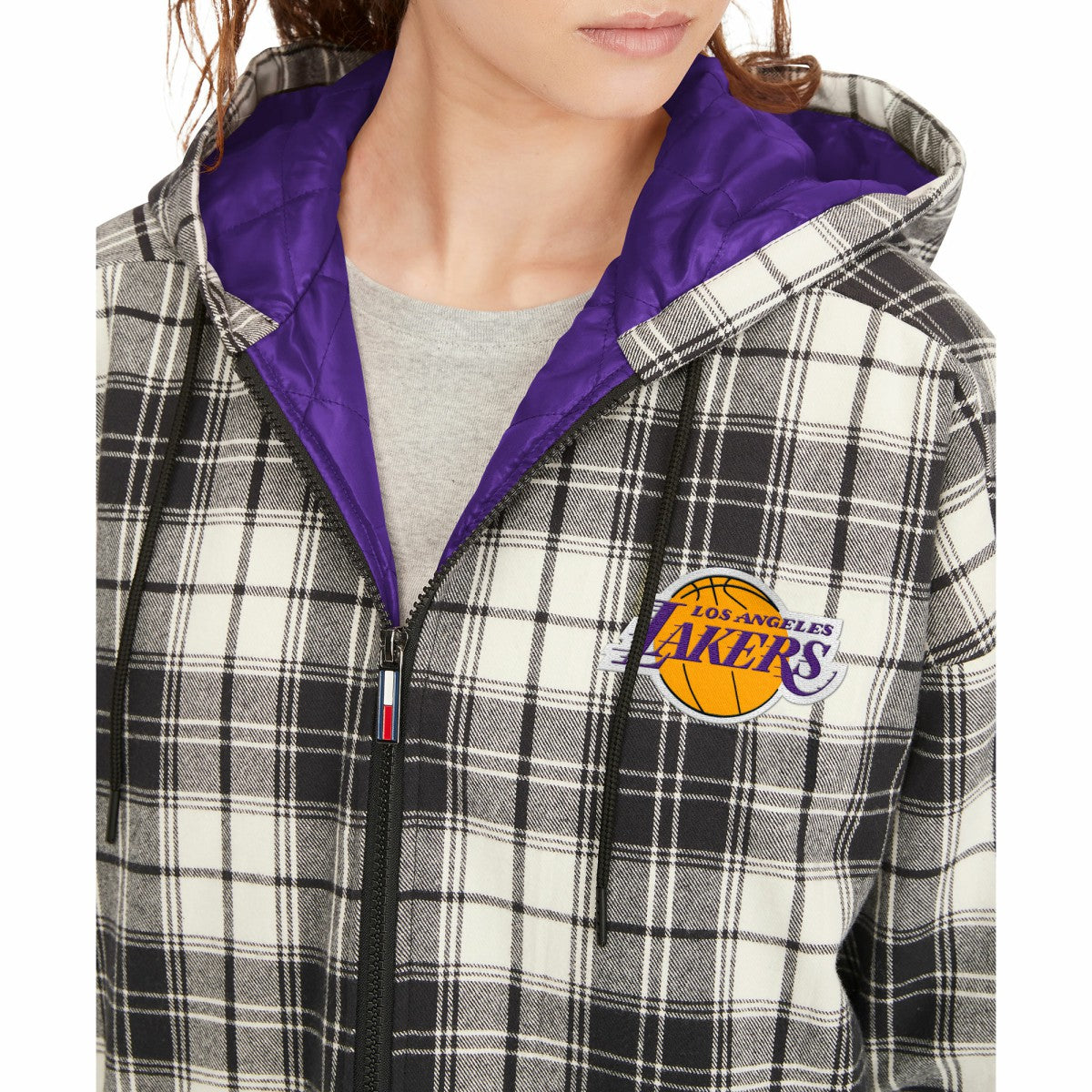 Los Angeles Lakers Tommy Jeans Women's Molly Flannel Full-Zip Hoodie Black/Cream