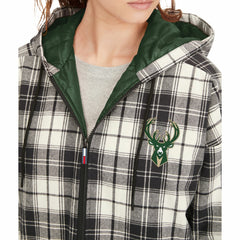 Milwaukee Bucks Tommy Jeans Women's Molly Flannel Full-Zip Hoodie Black/Cream