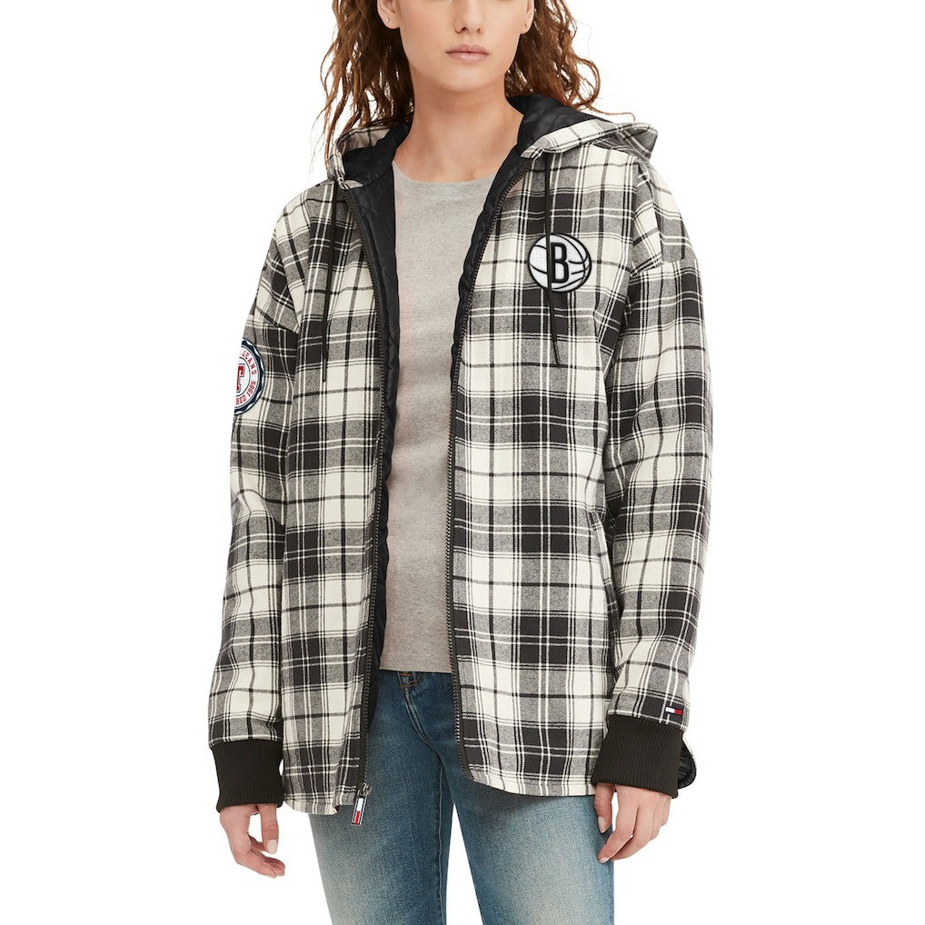 Brooklyn Nets Tommy Jeans Women's Molly Flannel Full-Zip Hoodie Black/Cream