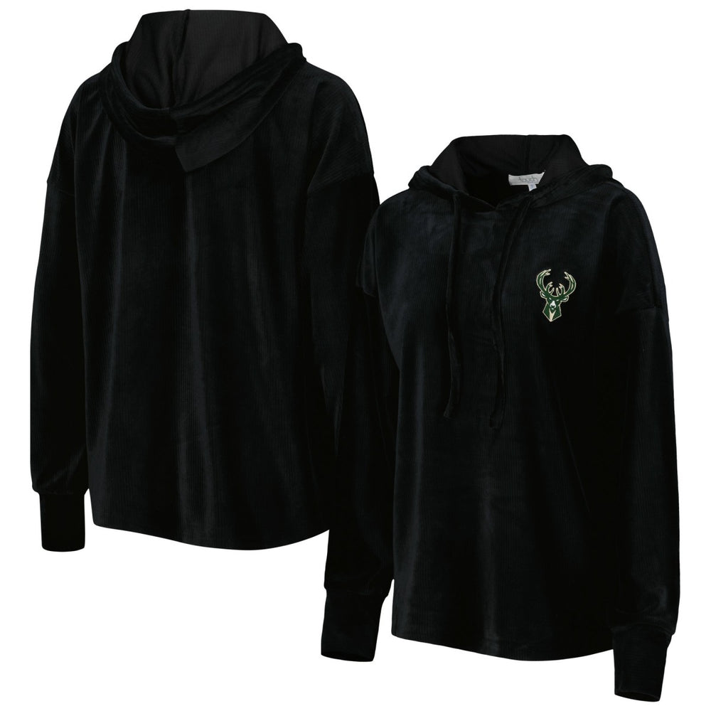 Milwaukee Bucks Touch Women's End Line Velour Pullover Hoodie Black