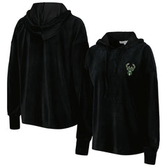 Milwaukee Bucks Touch Women's End Line Velour Pullover Hoodie Black