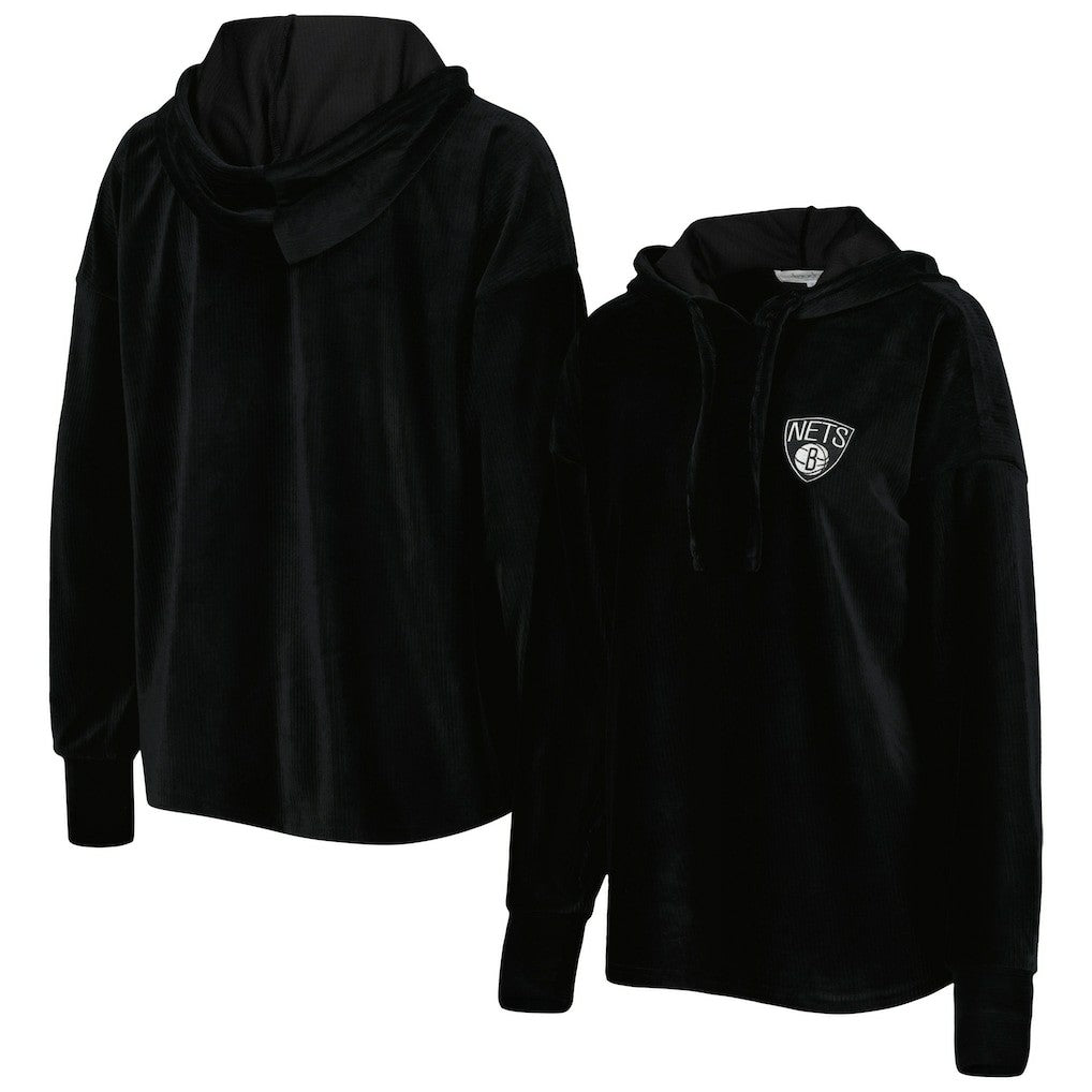 Brooklyn Nets Touch Women's End Line Velour Pullover Hoodie Black