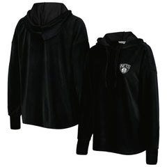 Brooklyn Nets Touch Women's End Line Velour Pullover Hoodie Black
