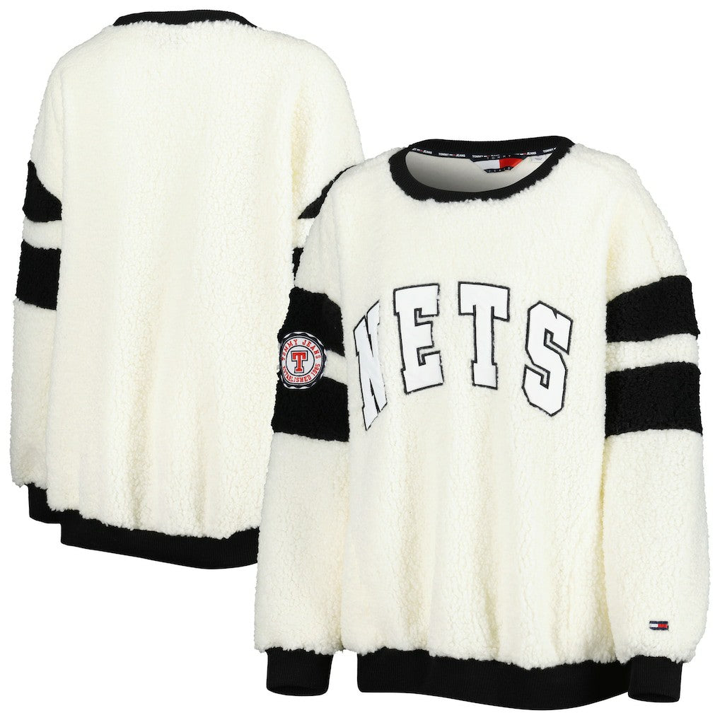Brooklyn Nets Tommy Jeans Women's Mindy Sherpa Pullover Sweatshirt Oatmeal/Black