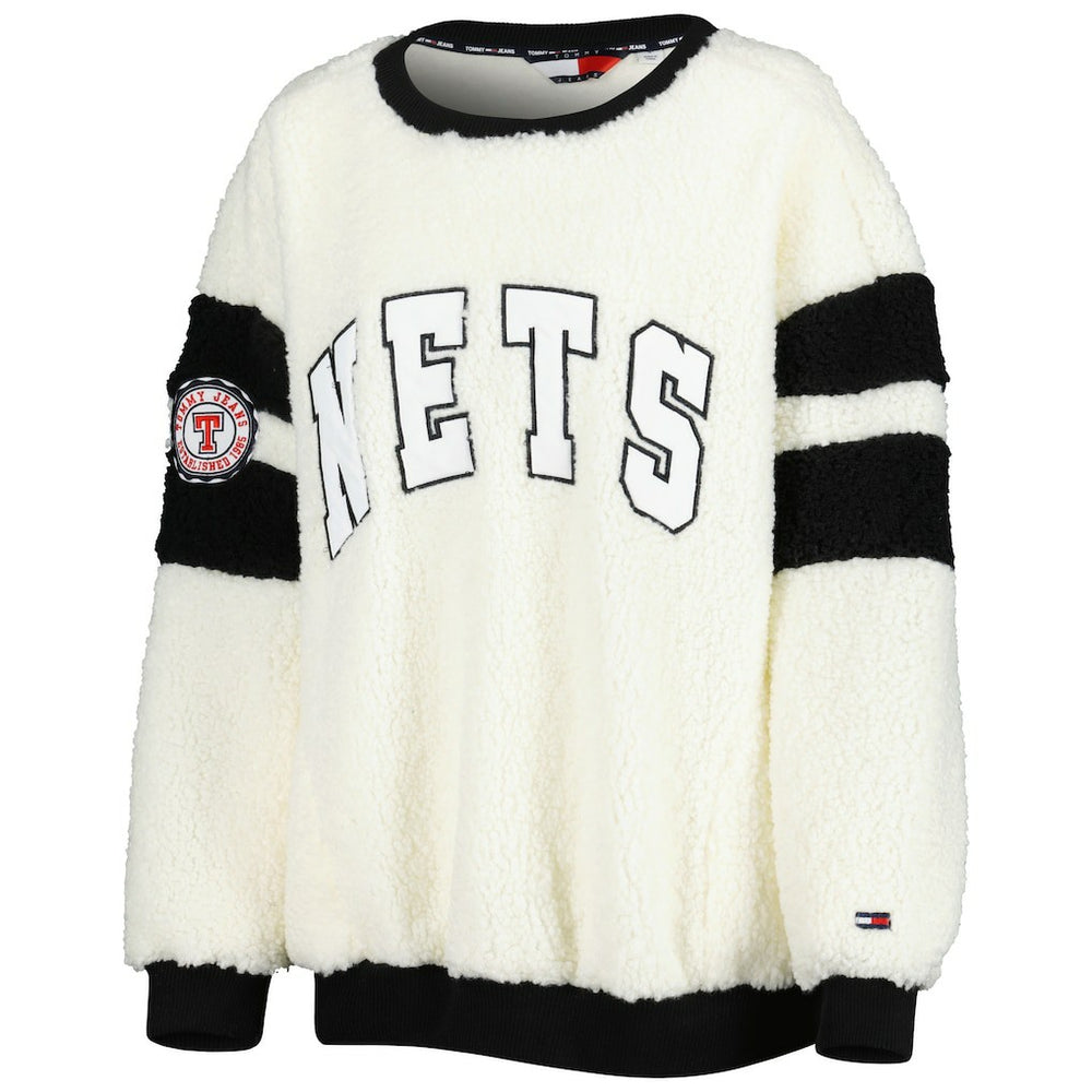 Brooklyn Nets Tommy Jeans Women's Mindy Sherpa Pullover Sweatshirt Oatmeal/Black
