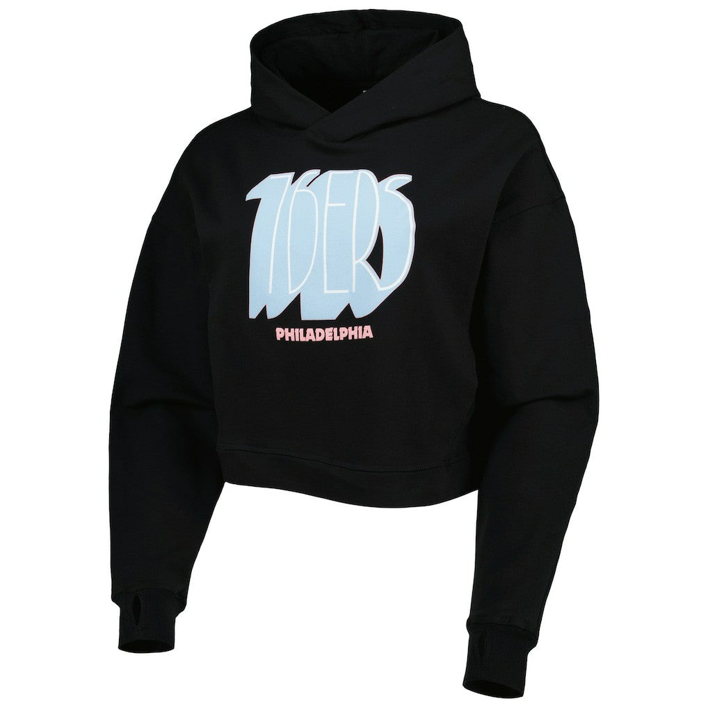 Philadelphia 76ers Lusso Women's Layla World Tour Cropped Pullover Hoodie Black