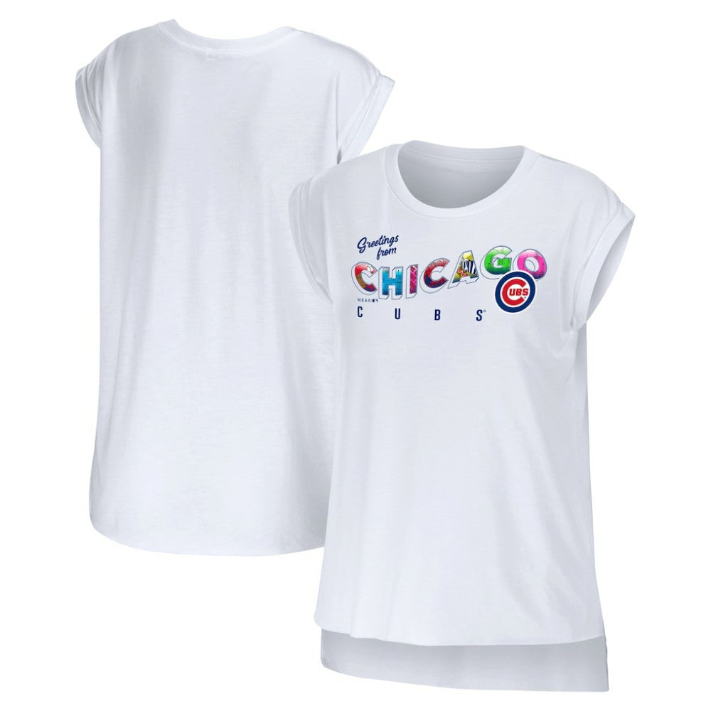 Chicago Cubs WEAR by Erin Andrews Women's Greetings From T-Shirt - White T-shirts