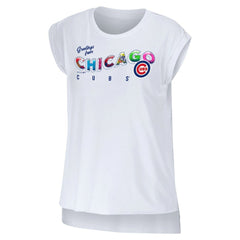 Chicago Cubs WEAR by Erin Andrews Women's Greetings From T-Shirt - White T-shirts