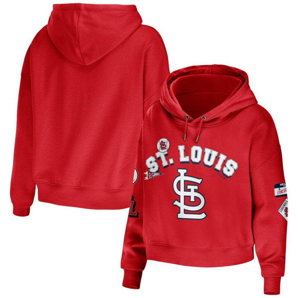 St. Louis Cardinals WEAR by Erin Andrews Women's Modest Patches Cropped Pullover Hoodie - Red Hoodies